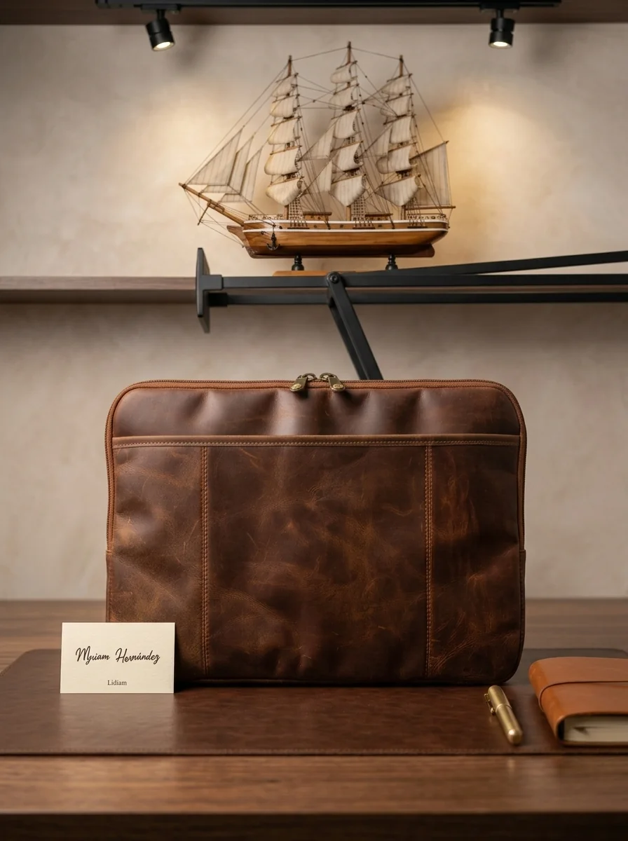 MORAES Laptop Sleeve — styled desk scene